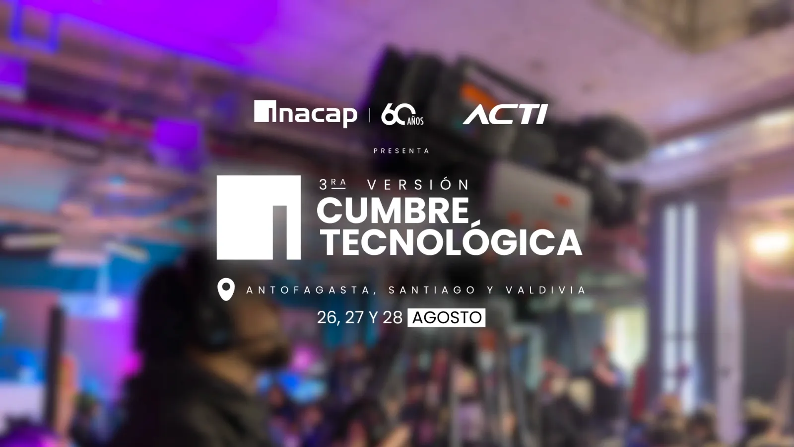 Gráfica de la 3ª Cumbre Tecnológica Inacap 2026 sobre el set de transmisión de STREAMINGHD